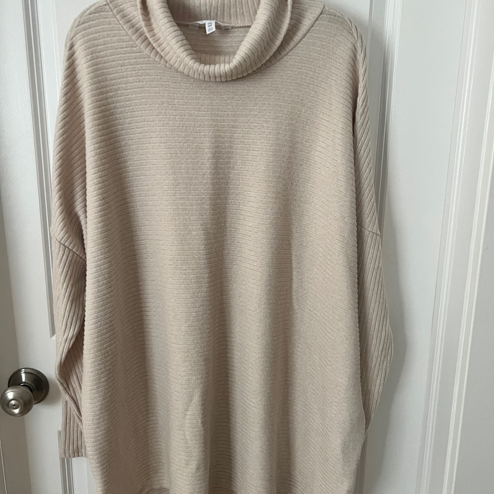 Time and Tru Cream Cowl Neck Sweater with Tunic Length